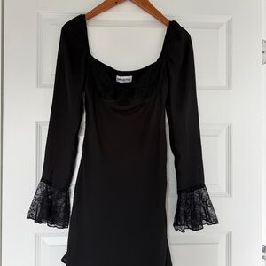Princess Polly Black Mini Dress with Lace Bell Sleeves
